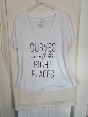 Torrid White 'Curves in All the Right Places' V-Neck Tee